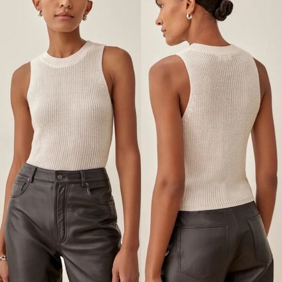 REFORMATION Lilac Knit Top Womens Small Cottage Beigecore Normcore Academia Boho - Picture 8 of 8